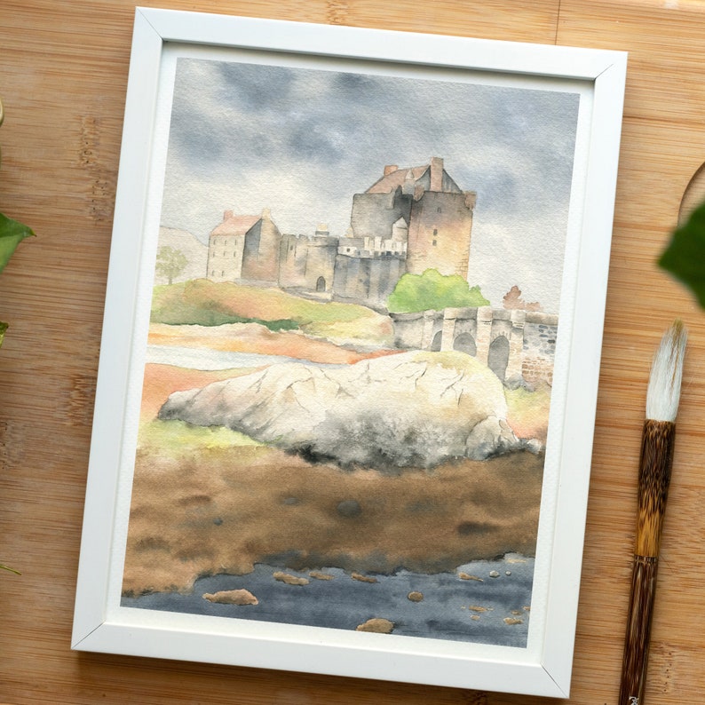 Scotland watercolor painting, Eilean Donan castle, Scottish higlands, original watercolor, 8x10 inches, Scotland travel art, Gothic castle image 6