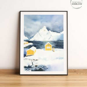 Lofoten Islands Watercolor Print: Sakrisoy Village, Norway (Digital Download)