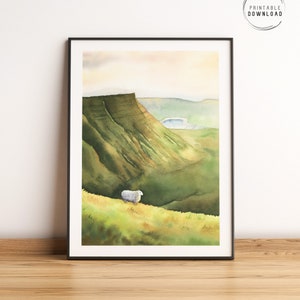 Brecon Beacons Print: Welsh mountains, Watercolor Landscape (Digital download)