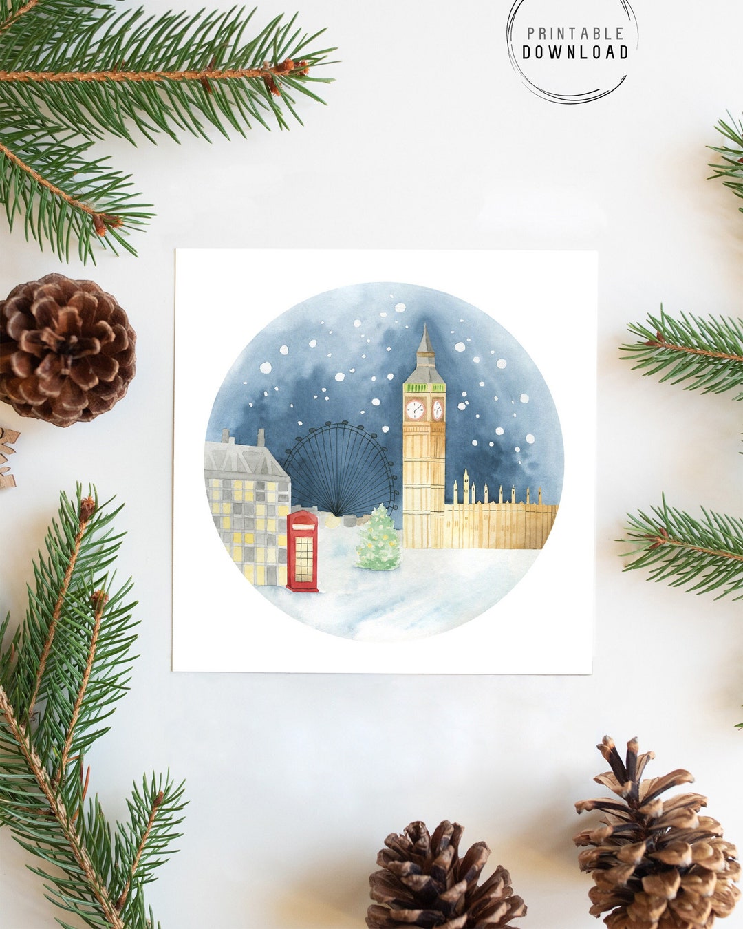 London Christmas Card Printable Travel Postcard United Etsy UK