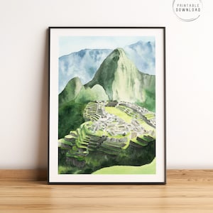 Machu Picchu Aquarell Druck: Peru Reiseposter (Digitaler Download)