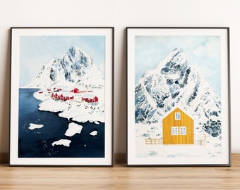 Lofoten Islands Watercolor Print Set: Norway Wall Art (Digital Download)