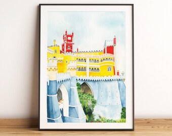 Portugal printable download, Sintra castle wall art, Lisbon travel print, Palace Pena, Portugal poster, Portuguese home decor, travel gift