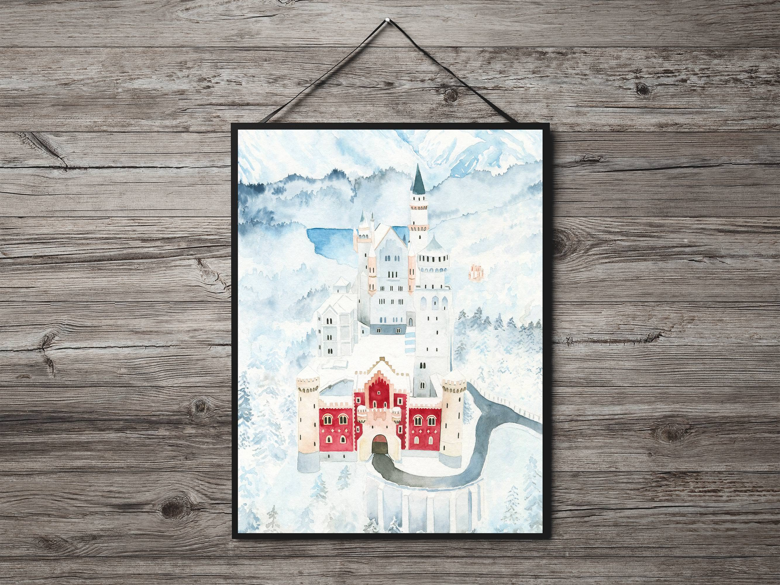 Neuschwanstein Castle Printable Download Germany Watercolor - Etsy