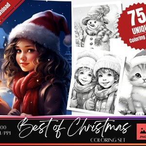 75 Christmas Adult coloring pages | Colouring Pages, Instant Download, Grayscale Coloring Pages, Printable PDF, Snowman, Elves, Cute animals