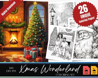 26 Christmas Coloring page | Adult Colouring Book | Instant Download | Grayscale Coloring Page | Printable PDF | Adult holiday coloring