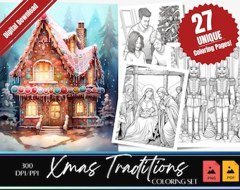 27 Christmas Coloring page | Adult Colouring Book | Instant Download | Grayscale Coloring Page | Printable PDF | Adult holiday coloring