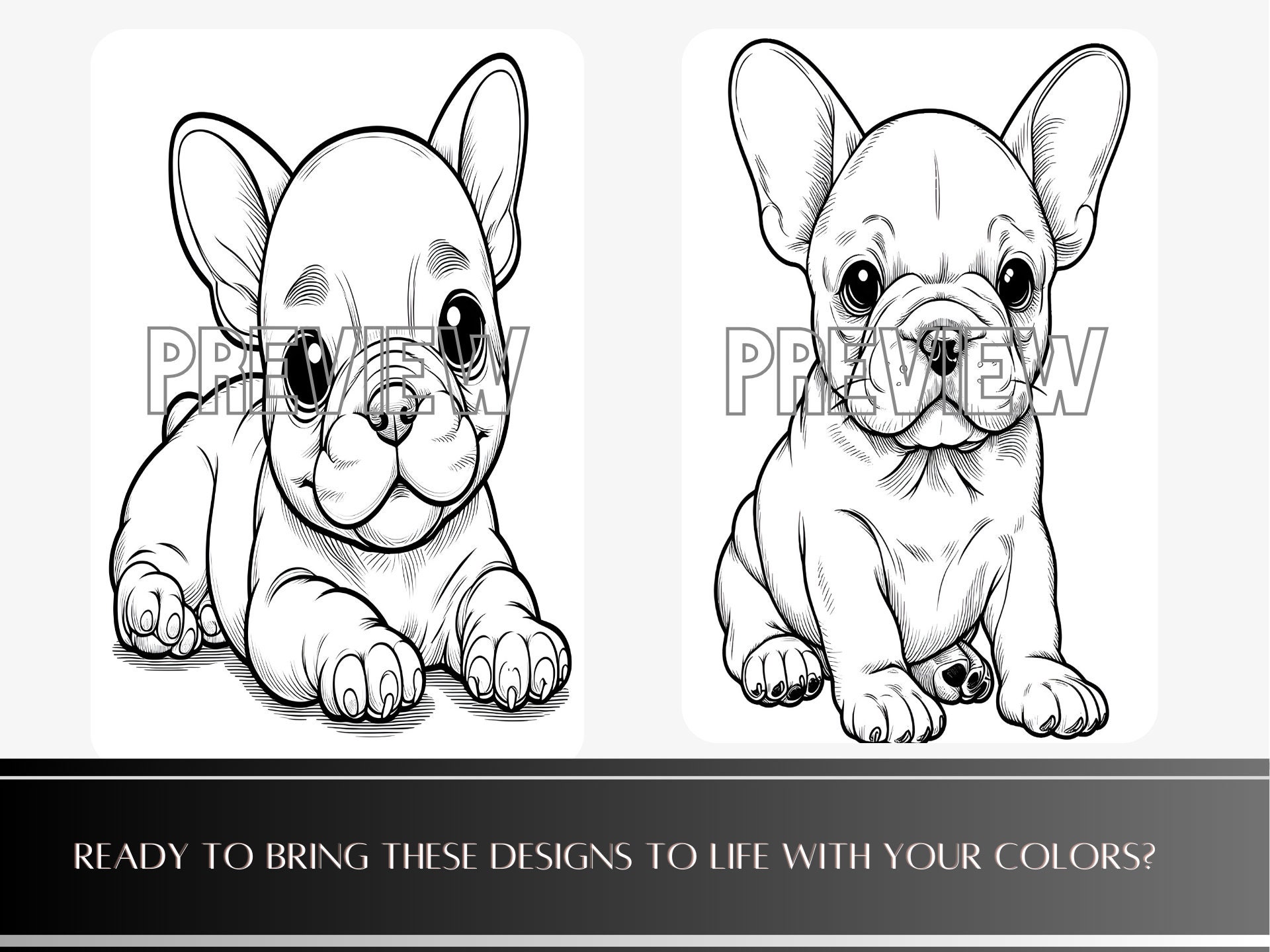 6 schattige Franse Bulldog-puppy's | Grijswaarden kleurplaten | Afdrukbare  kleurplaten voor volwassenen en kinderen | Grijswaardenillustratie  downloaden - Etsy België, image size:1920x1440
