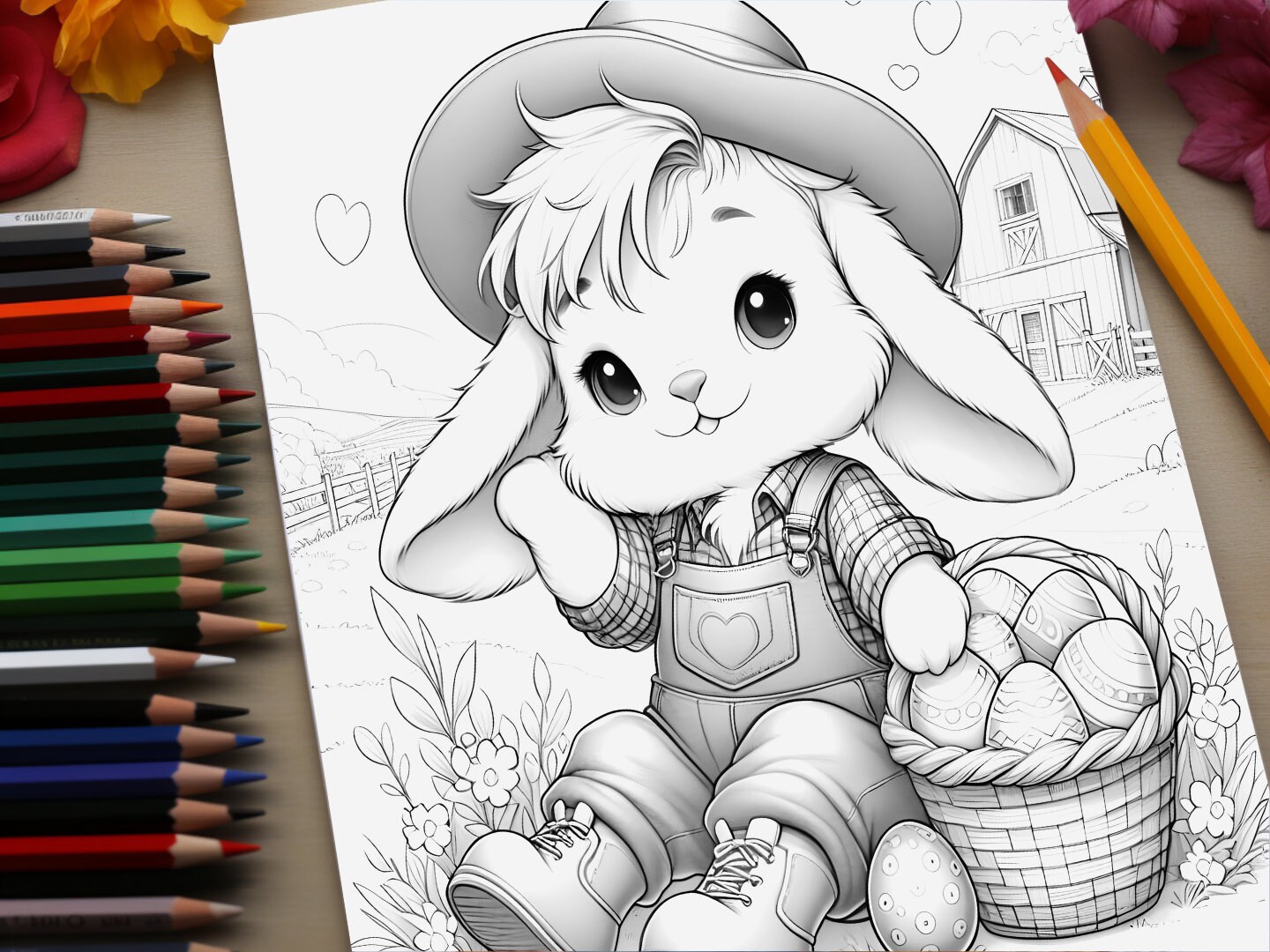 Easter Bunny Coloring Pages | 37 Grayscale Illustrations (printable PDF ...