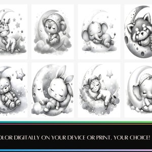 35 Cute Animals Coloring Book | Sleeping Over the Moon | Grayscale ...