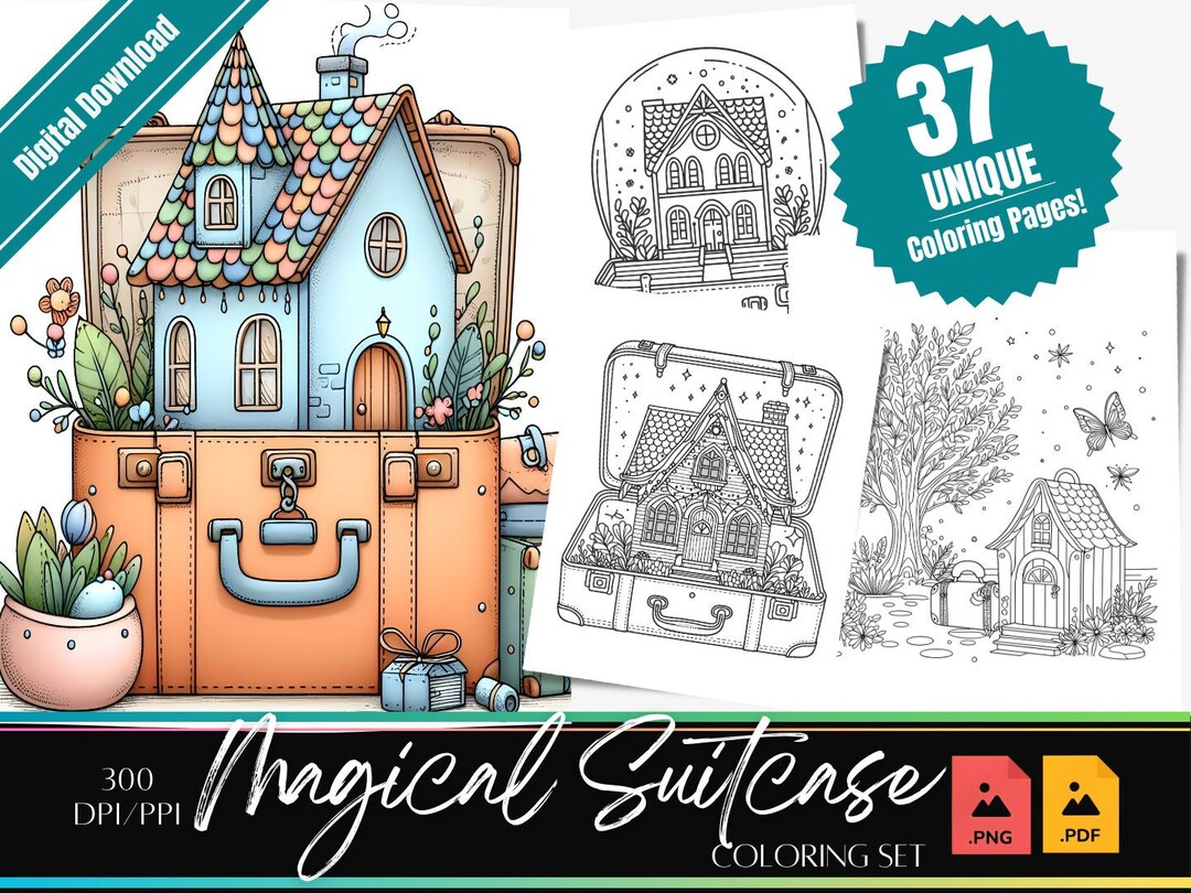 37 Tiny Home Suitcase Coloring Book | Coloring Page for Adults ...