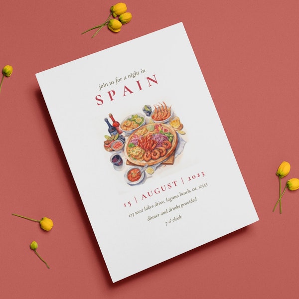 Editable Spanish Tapas Summer Dinner Party, Wine and Tapas, Dinner and Drinks Party Invitation | Instant Download Digital Printable Template
