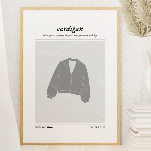 Minimalist Cardigan Lyrics TS Folklore Eras Tour Digital Print | Swiftie Poster, Merch, Wall Art, Room & Dorm Decor