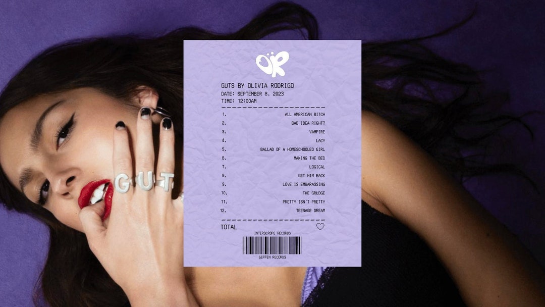 Olivia Rodrigo GUTS Album Tracklist Receipt Poster Digital - Etsy