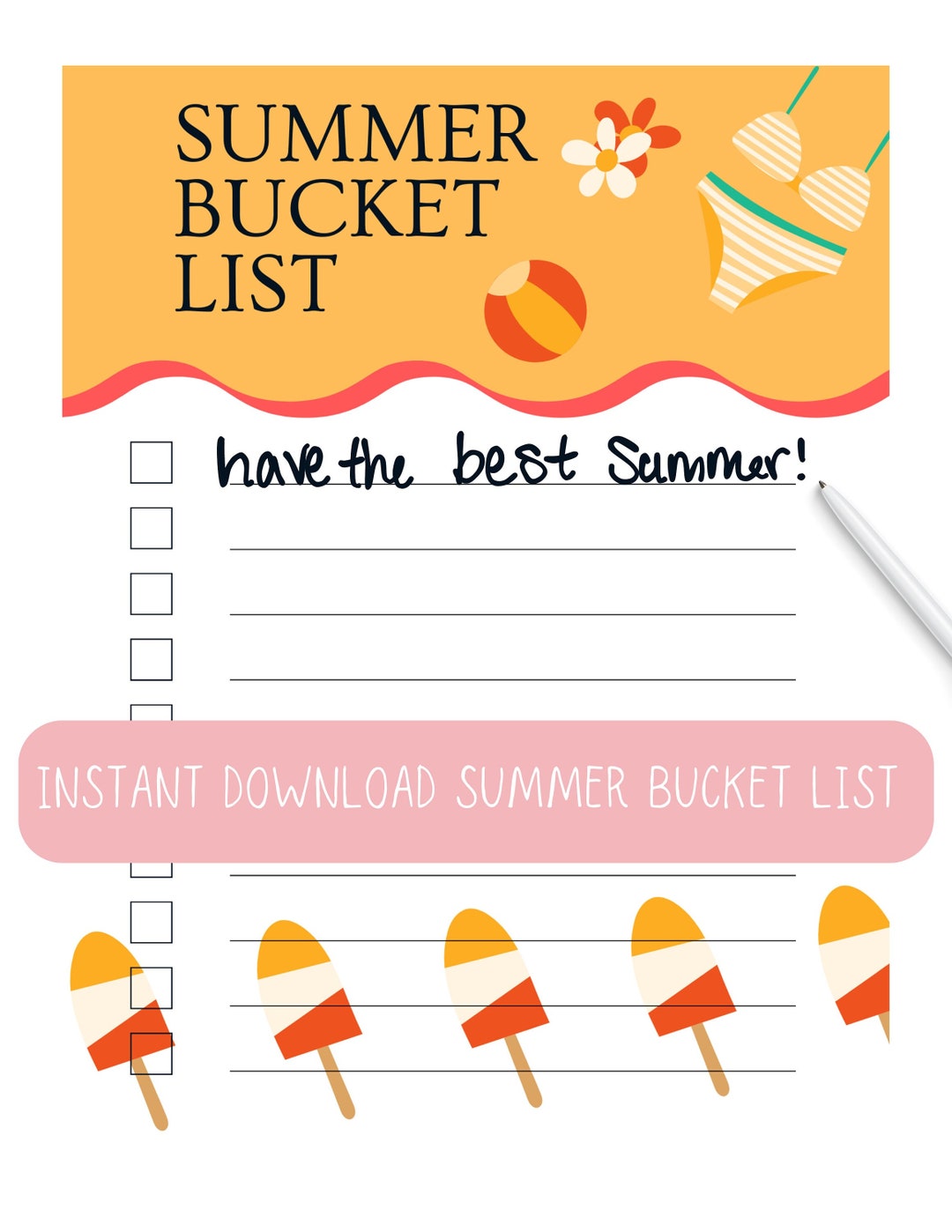 Retro Summer Bucket List Poster with Vintage Elements