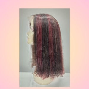 Virgin Human Hair  4X4 Closure Bob Wig straight Off Black&burgundy color