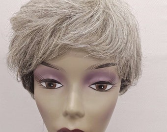 Remy Human Hair Pixie Wig: Short Swoop Bang, Black Brown  display picture 1