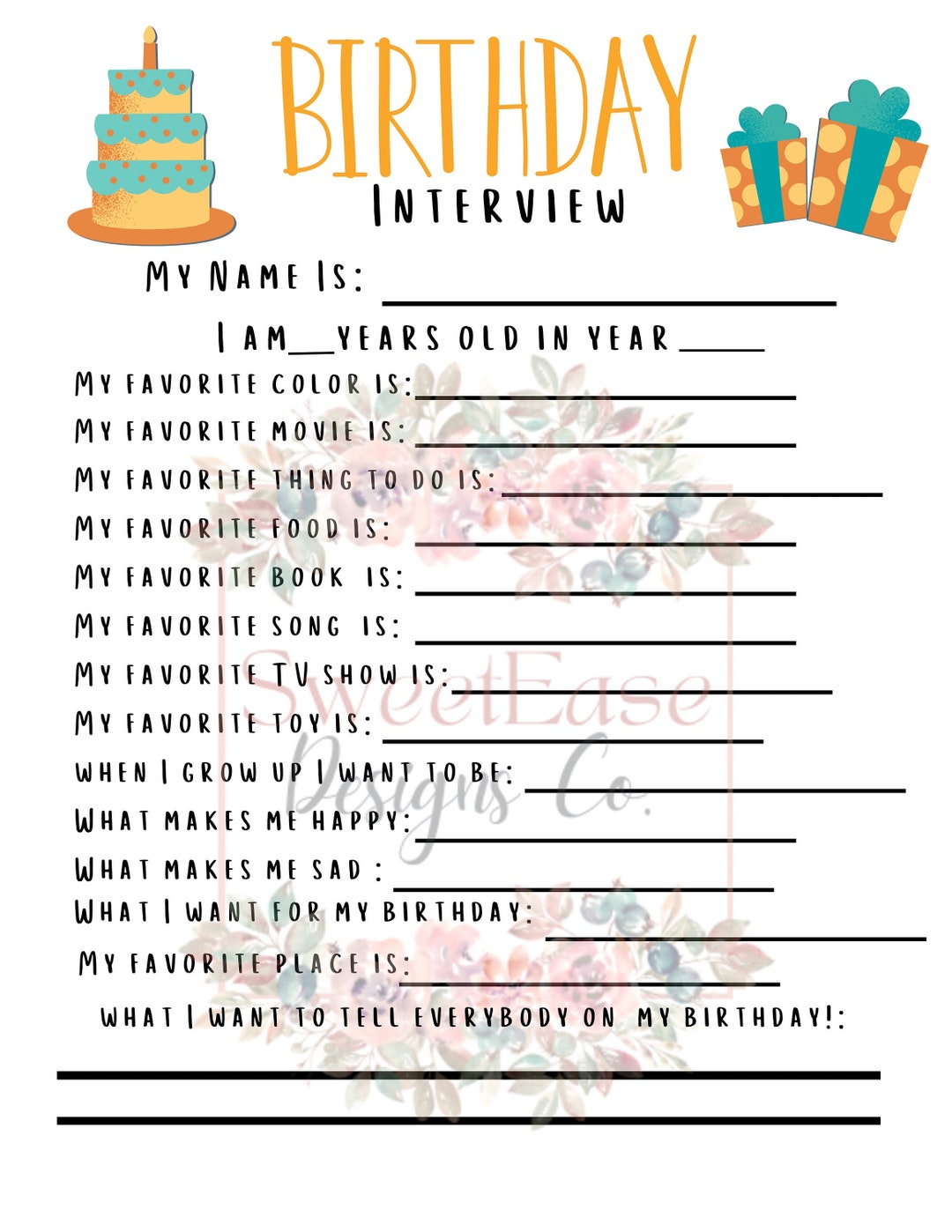Printable Birthday Interview Worksheet - Etsy