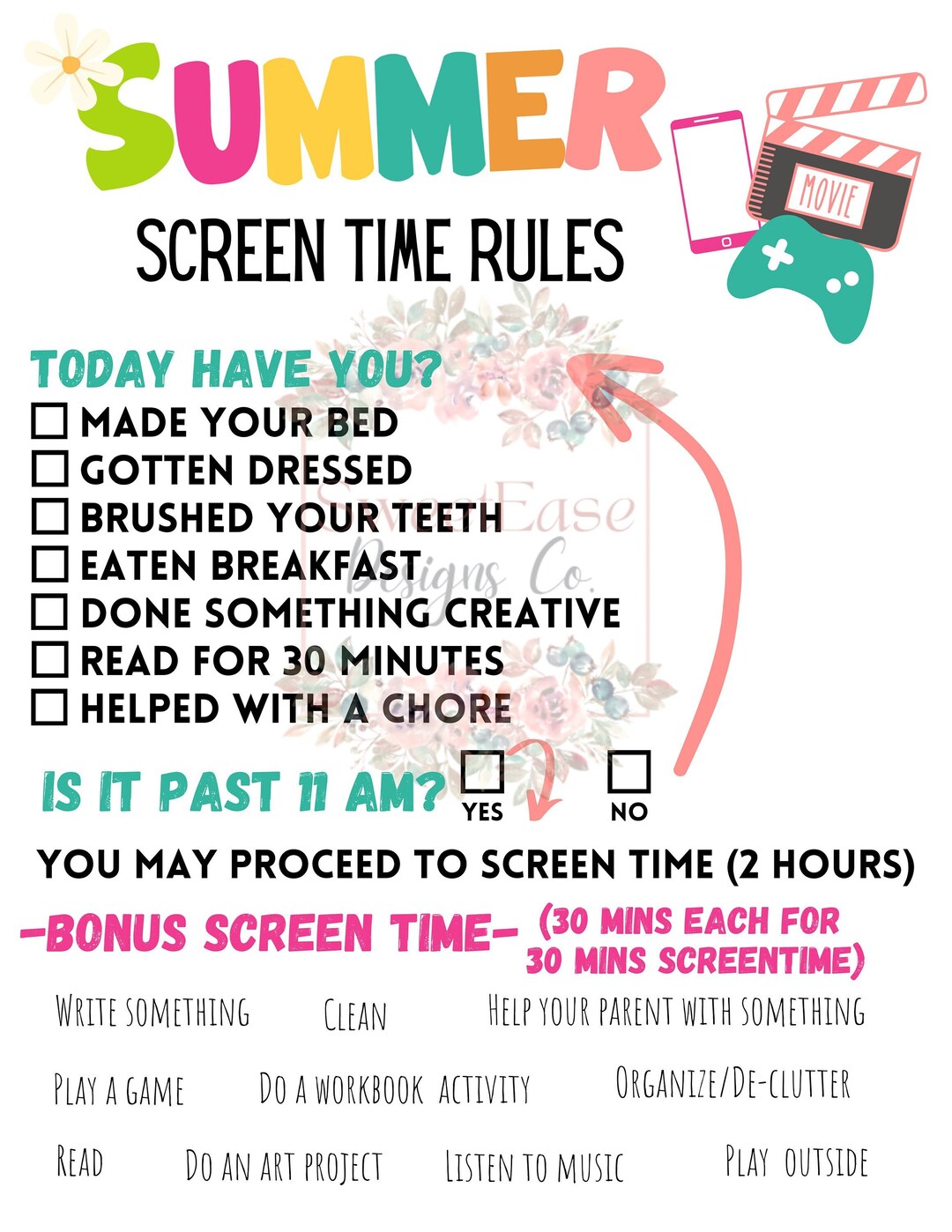 Summer Screen Time Rules Printable Etsy UK Summer Screen Time Rules Printable Etsy UK