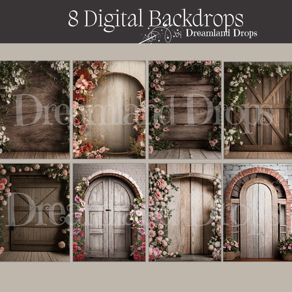 Rustic Floral Digital Backdrop for photography wedding backdrop for photos country background for family photoshoot vintage infant photos