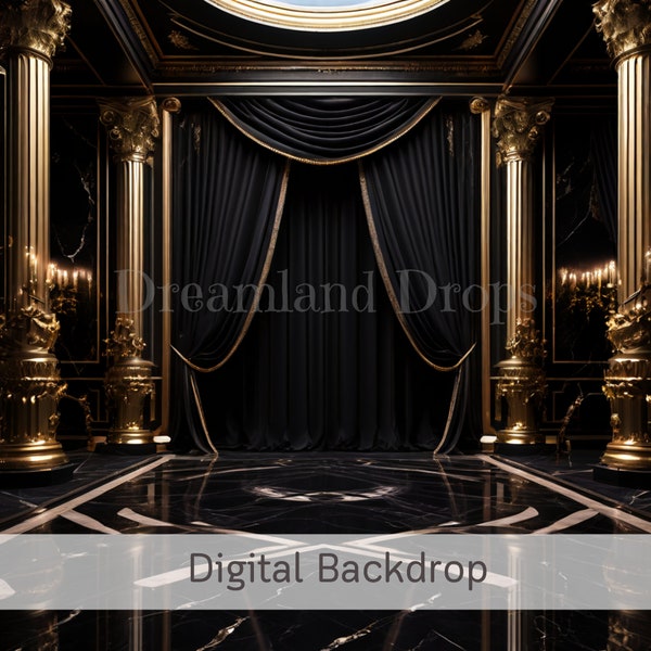 elegant black and gold ballroom digital background maternity photoshop composite photography party photography digital backdrop photoshoot