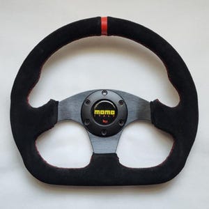 MOMO Black Suede Leather D Shape Street Sport Steering Wheel 320mm 12.5in BSLRR