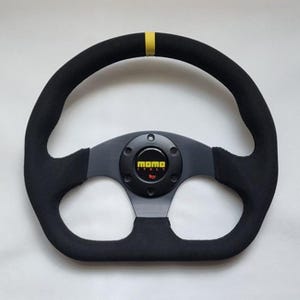 MOMO Black Suede Leather D Shape Street Sport Steering Wheel 320mm 12.5in BSLYB