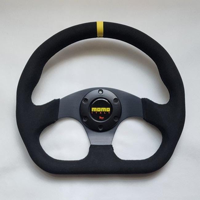 MOMO Black Suede Leather D Shape Street Sport Steering Wheel 320mm