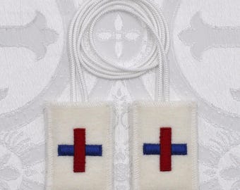 Scapular of the Most Blessed Trinity, Embroidered, Blessing Record, Scapular Card & Prayer to Blessed Anna Maria Taigi, Small 2.25"x 1.5"