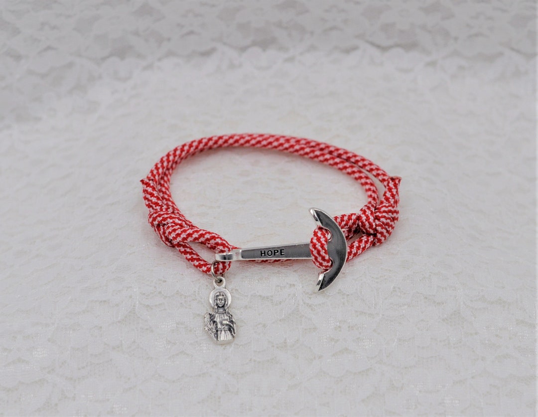St. Philomena Cord Bracelet With Two Knots & Anchor Clasp, Adjustable