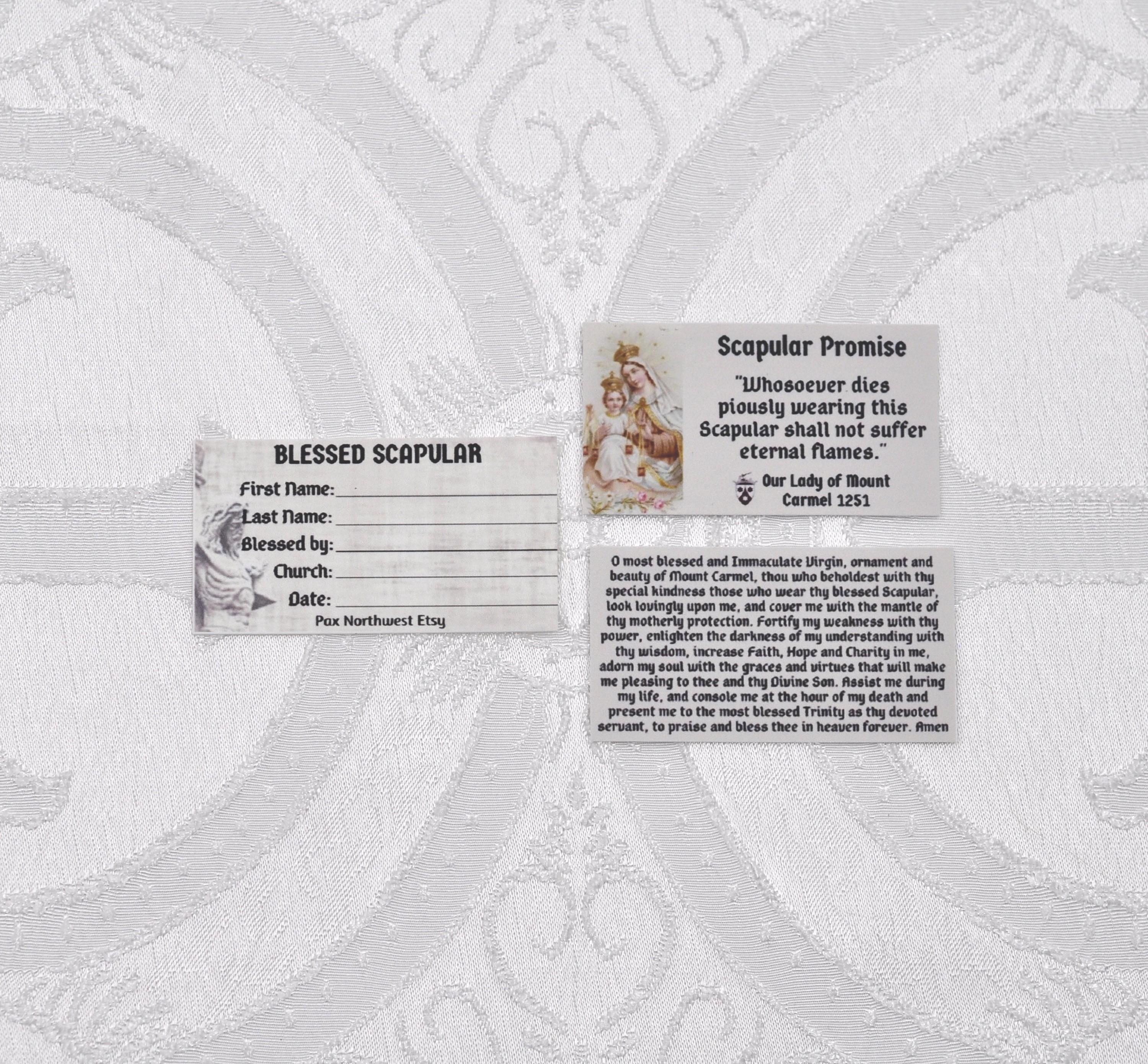 Plain Brown Scapular of Our Lady of Mt. Carmel With Blessing Record ...