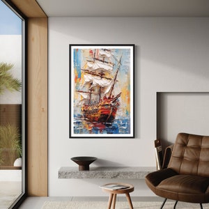 Zeilbootposters met houten lijst, ingelijst oversized canvas, origineel modern muurkunstdecor, canvasmuurkunst