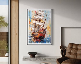 Sailboat Posters with Wooden Frame,Framed Oversize Canvas, Original Modern Wall Art Decor, Canvas Wall Art