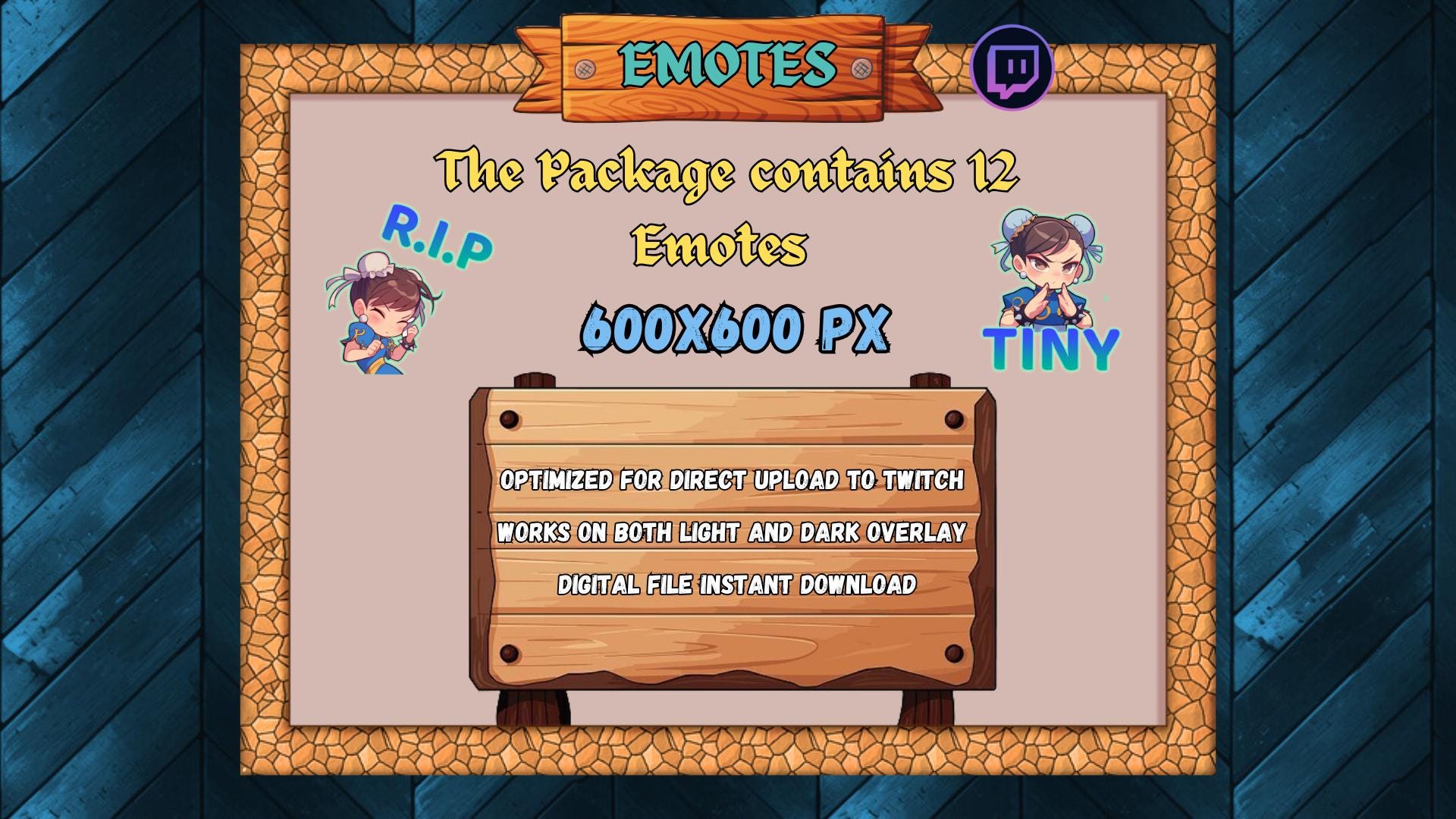 Chun-Li Twitch Emotes: Street Fighter Emote Pack (12 Emotes), image size:1920x1080