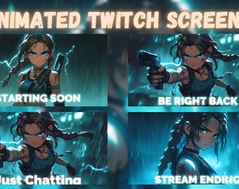 Tomb's Raider Lara Croft Geanimeerde Twitch Stream-schermen: binnenkort starten, BRB, einde (MP4)