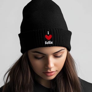 STRAY KIDS &#39;I Love Felix&#39; Embroidered Knit Beanie, Stray Kids Stay Winter Hat, Gift for Kpop Lovers, Felix Bias, Fall Winter Beanie