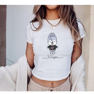 Stray Kids BANG CHAN Womens Baby Crop Tee, Perfect for Concerts and Festivals, Kpop Fan Merchandise, Bang Chan SKZOO Crop, Stray Kids Tee