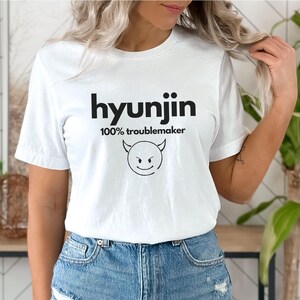 Stray Kids HYUNJIN Troublemaker T-Shirt, Stray Kids Fan Merch, Hyunjin Bias Graphic Tee, Perfect for Fans, Unique Stray Kids T-shirt Gift