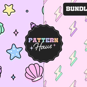 Trendy Seashell Seamless Repeating Pattern, Lightning Bolt Pattern, Digital Instant Download, Seamless Pattern, Summer Pattern, Retro Design