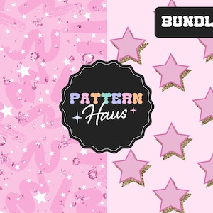 Stars Seamless Repeating Pattern, Glitter Stars Pattern, Pink Star, Digital Instant Download, Seamless Pattern, Trendy Design Summer Pattern