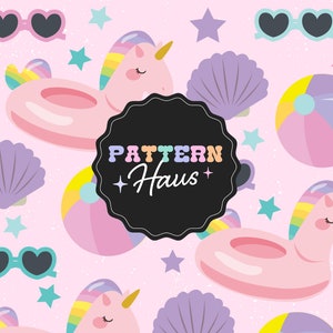 Trendy Summer Seamless Repeating Pattern, Pool Party Pattern, Pool Floats, Digital Instant Download, Summer Star Pattern, Seamless Pattern