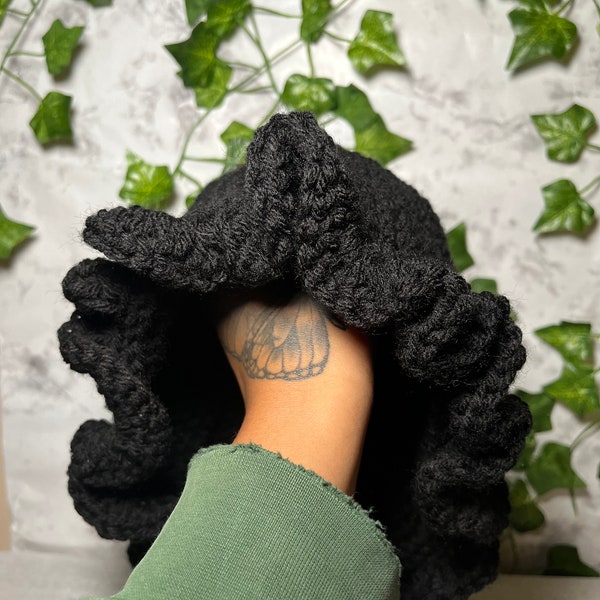 crocheted ruffle bucket hat