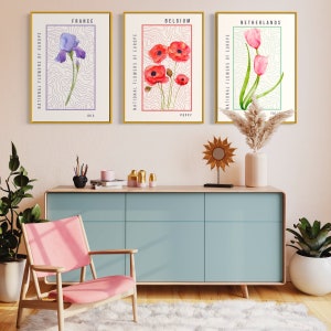 National Flowers of Europe | Set of 3 Digital Prints - France, Belgium, Netherlands | French Print | Dutch Print | Downloadable Prints