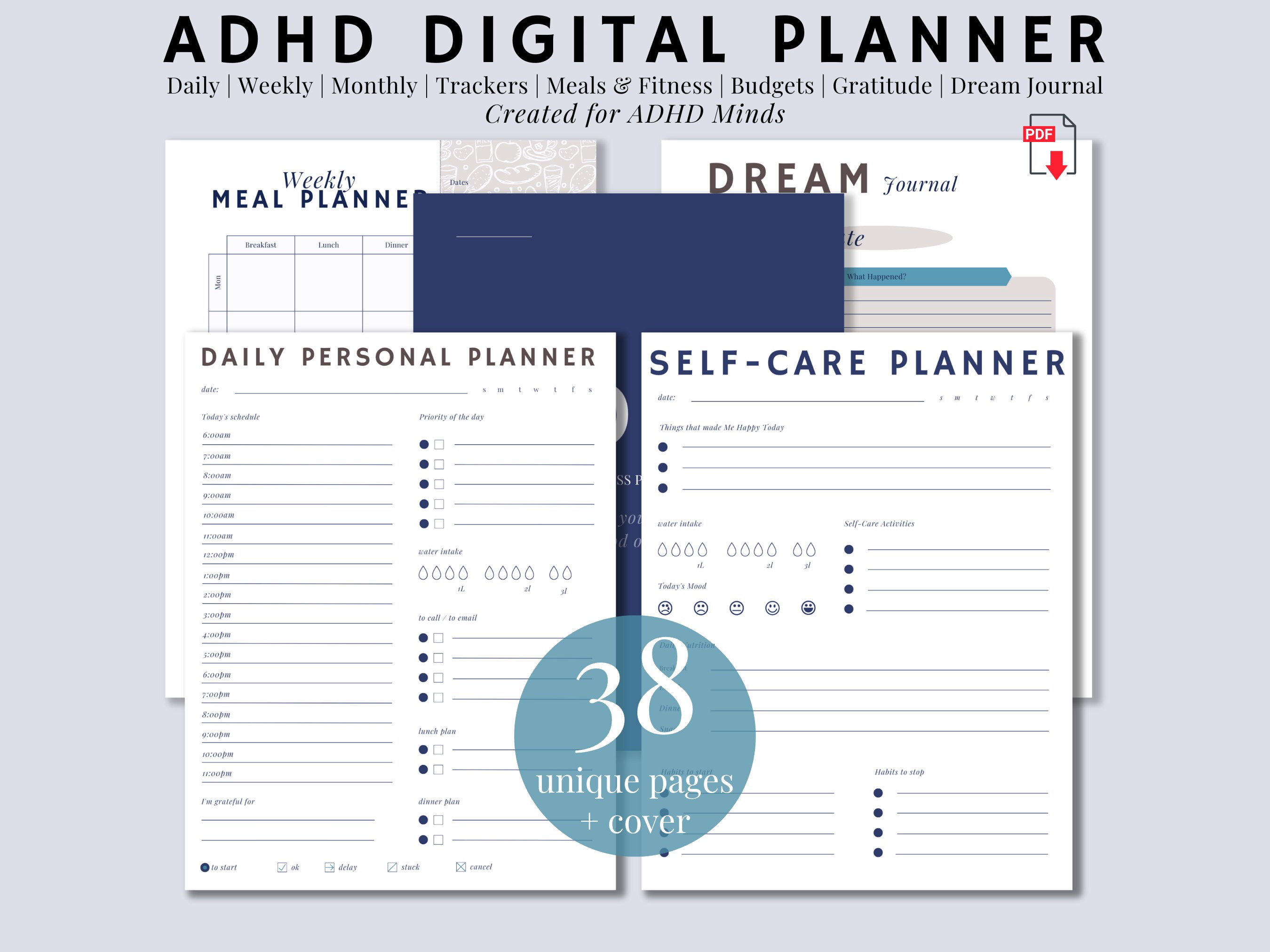 Wellness Digital Planner Minimalist ADHD Product Download Etsy