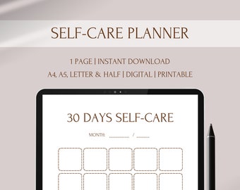 Défi auto-soins imprimable, agenda 30 jours, suivi numérique des routines d'autosoins, page de planification autosoins TDAH, A4, A5, lettre, demi