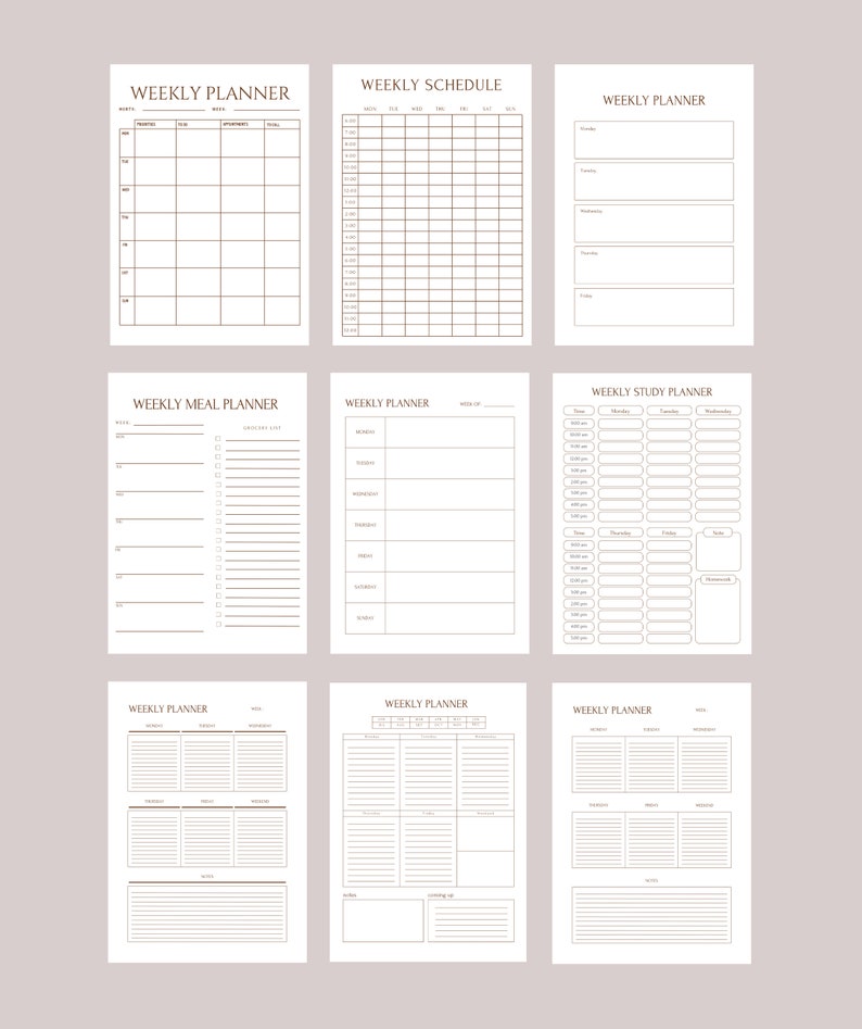 Digital Weekly ADHD Planner Set, Simple Weekly Planner Pack, Printable ...