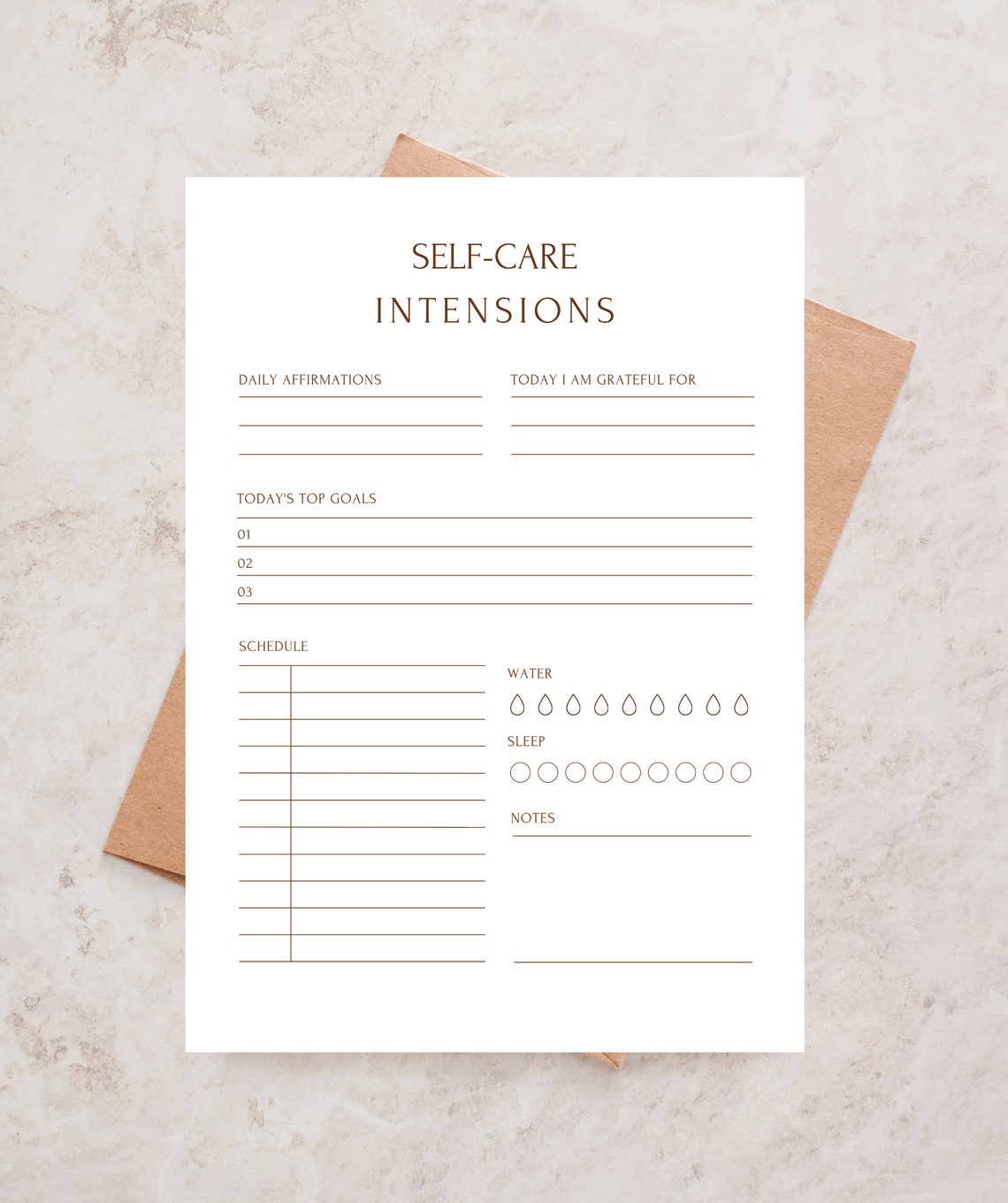 Printable Self Care Intensions, Digital Self Care Template, Self Care Printable Self Care Intensions, Digital Self Care Template, Self Care