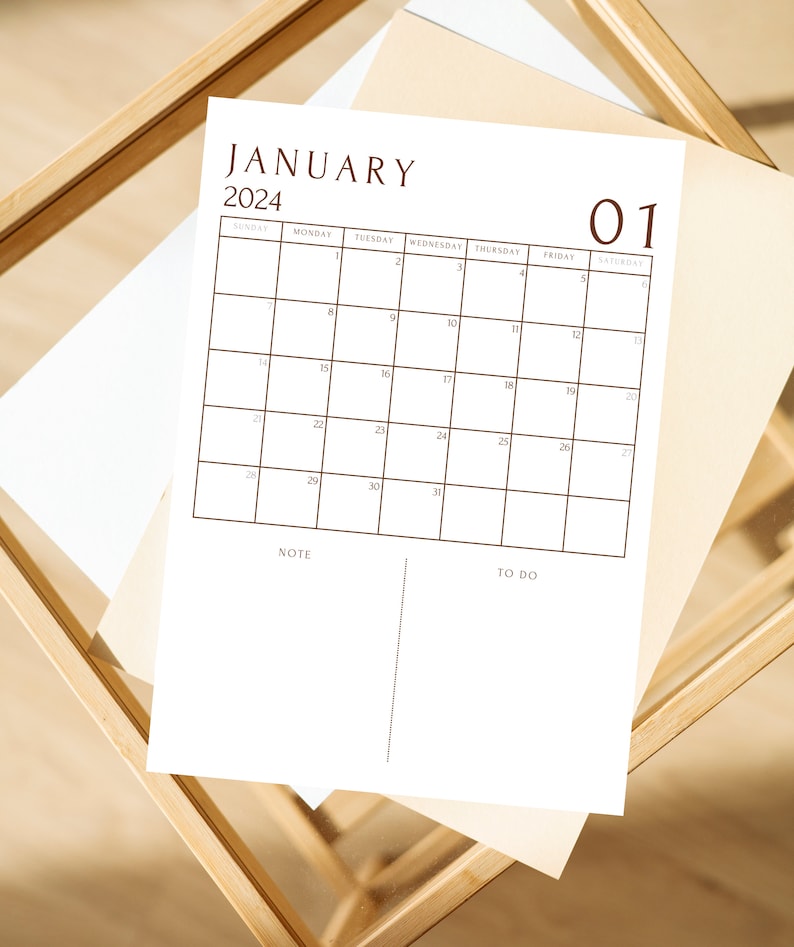 January 2024 Calendar Printable Digital January Planner Monthly