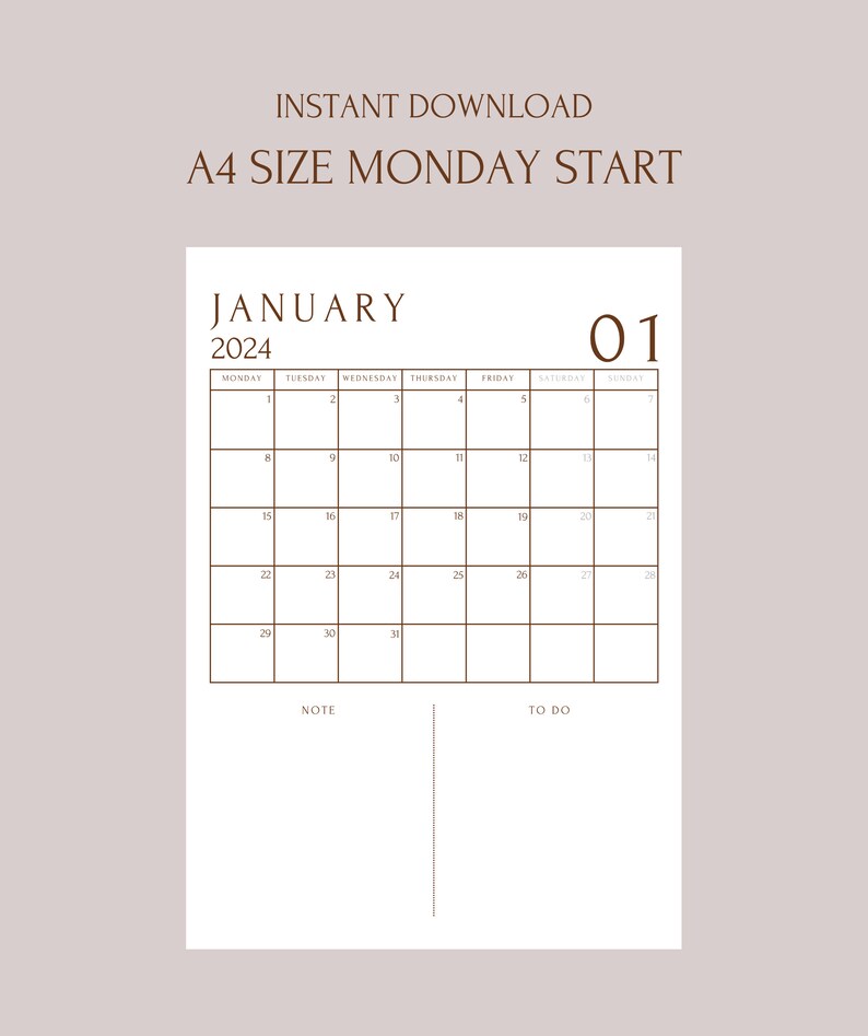 January 2024 Calendar Printable Digital January Planner Monthly