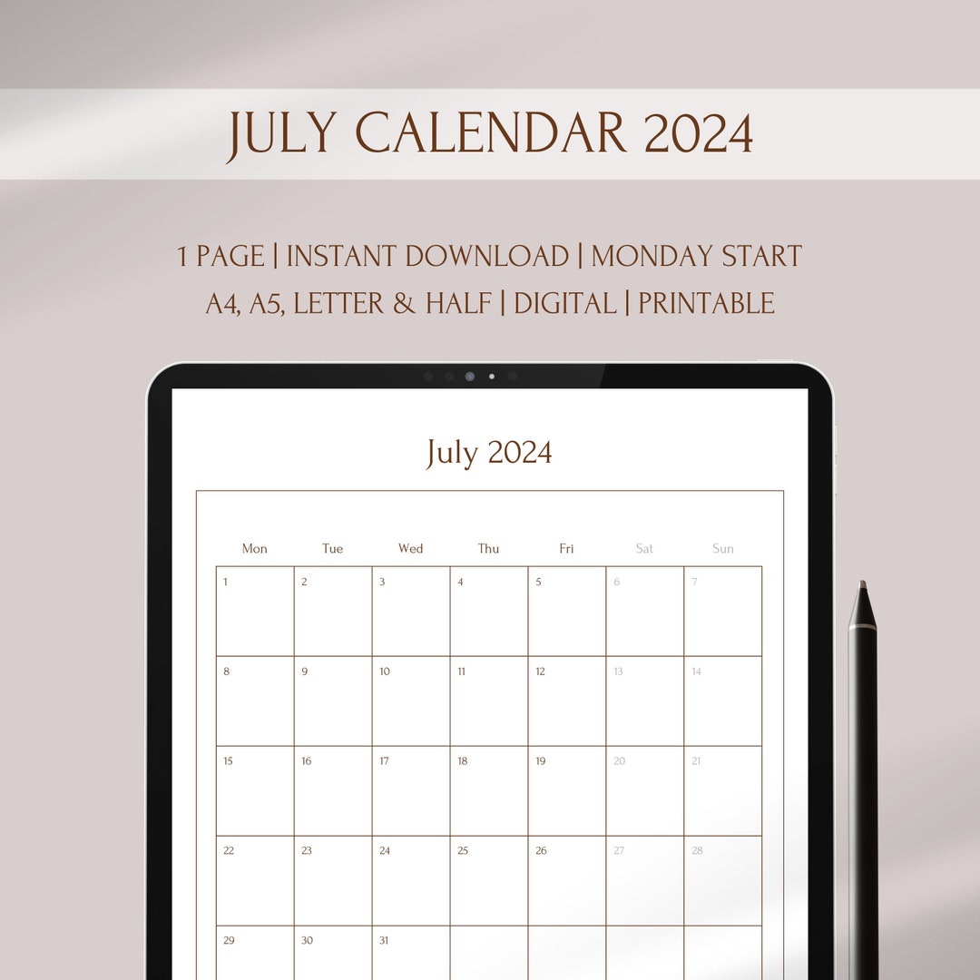 July 2024 Calendar Printable Landscape Dated July Planner Etsy